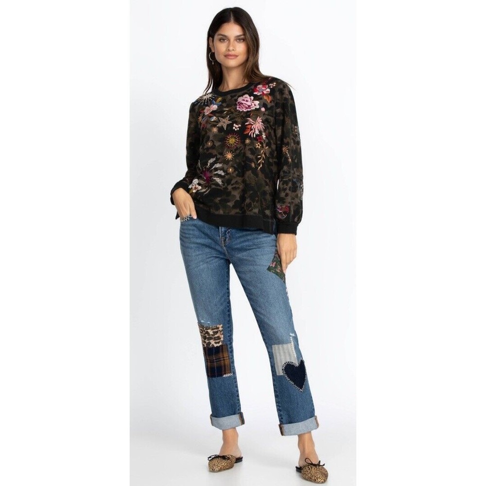 Johnny Was Orla The Boyfriend Mid Rise Relaxed Jeans Womens Size 28 Patchwork